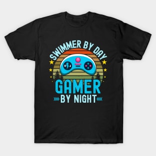 Swimmer Lover by Day Gamer By Night For Gamers T-Shirt